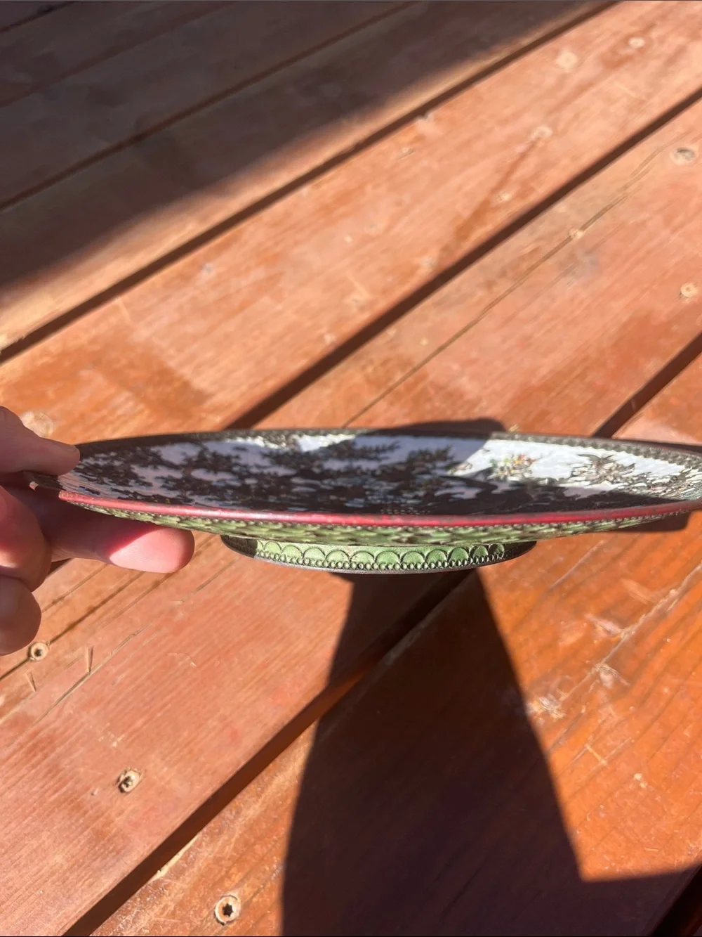 Metal scroll work Cloisonne plate bird and floral Design